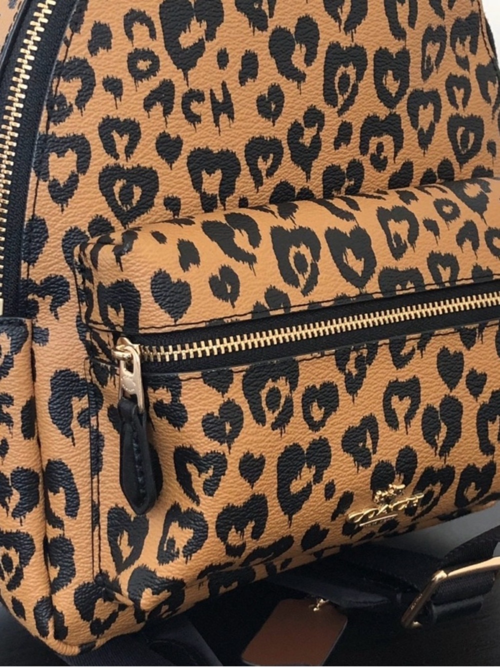 Coach Leopard Print Mini Backpack in Tan and Black - Picture 2 of 6